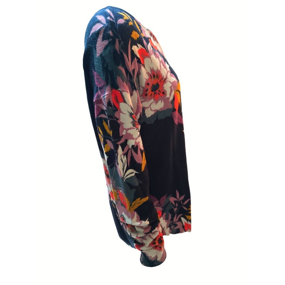 Cable & Gauge Floral Print Rayon Nylon Blend Long Sleeve Sweater M - Picture 4 of 9